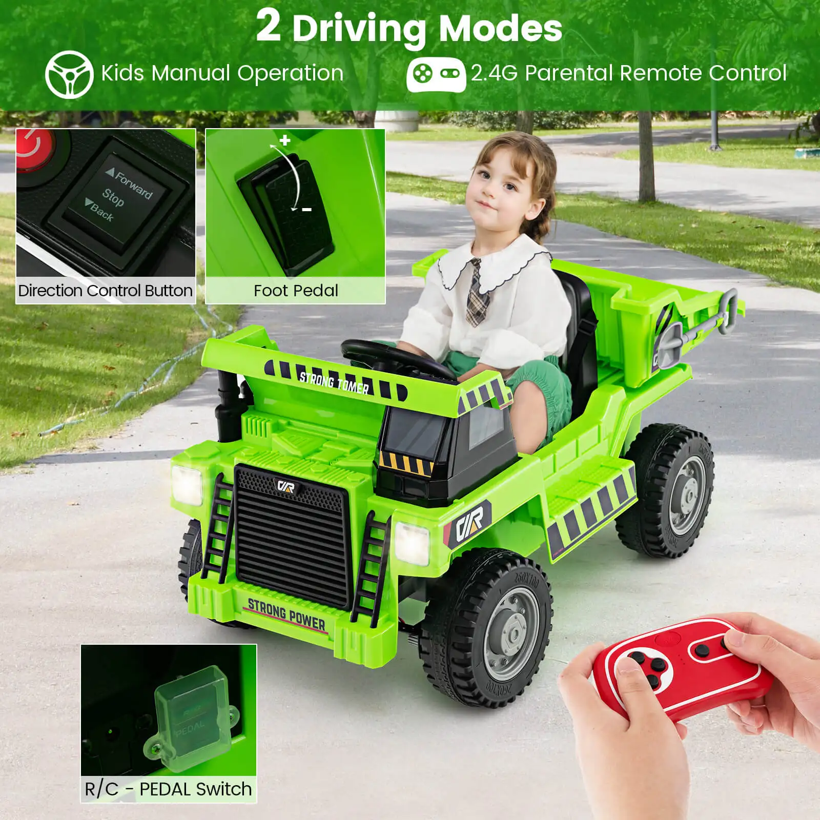 Kinderen Ride-On Dump Truck W/Draadloze Verbinding Muziek Led Lights Soft Start