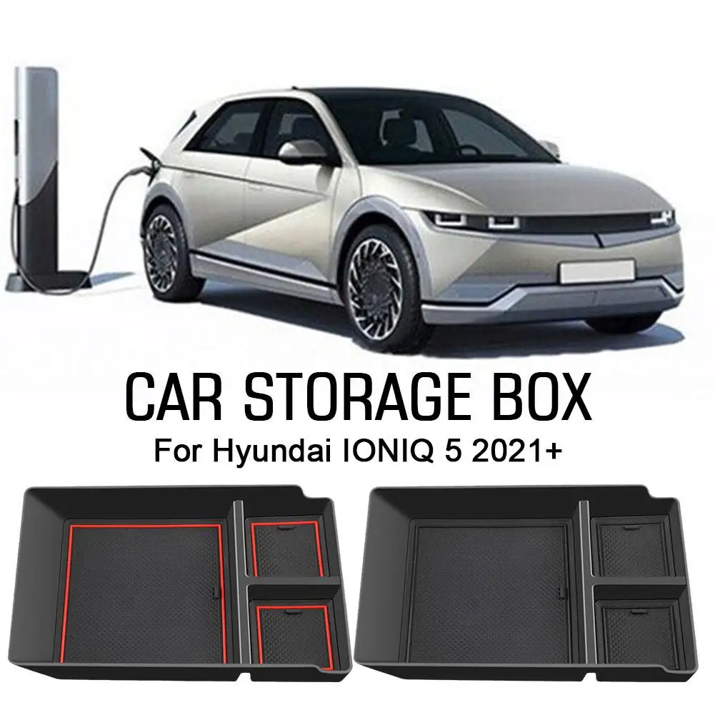 For Hyundai IONIQ 5 2021+ Armrest Storage Box Organizer Tray Center Console Stowing Tidying Black Car Accessories