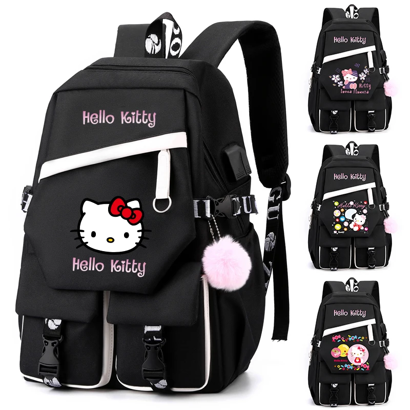 

Холщовый Рюкзак Hello Kitty для мальчиков и девочек, вместительная школьная сумка для учеников, Женский дорожный ранец