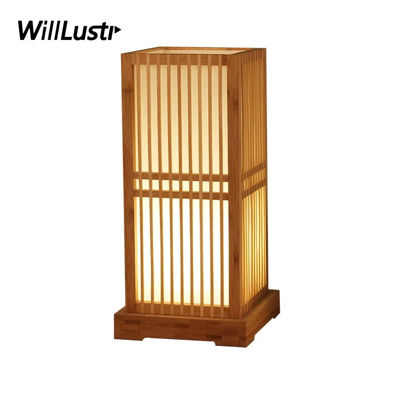 Handmade Bamboo Table Lamp Japan Style Desk Light Hotel Cafe Bistro Bar Restaurant Sitting Room Bedside Creative Wood Lighting