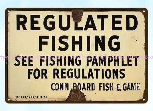 1953 Regulated Fishing Conn. Board Fishing Game metal tin sign home deco shop