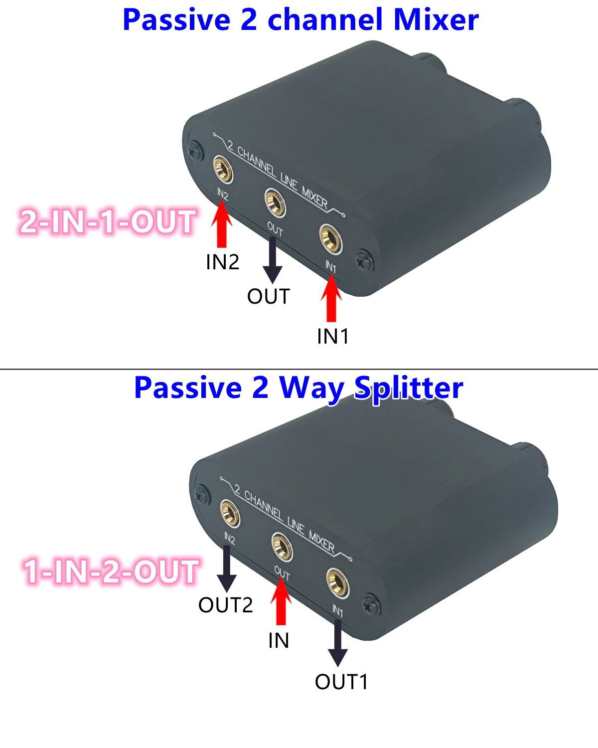 Mini Mixer Passivo com Caixa de Controle, 2 Way Audio Mixer, Entrada 3.5mm, Estéreo 2 to 1, 3.5mm, X21