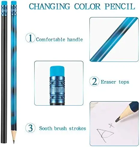 Color Changing Mood Pencil with Eraser 2B Changing Fun Pencil Thermochromic Pencils Set for 24 Christmas Valentine Birthday Penc