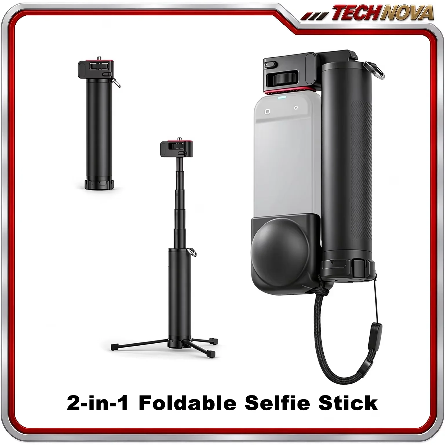 Foldable Selfie Stick Portable Tripod for DJI for Insta 360 Action Camera 180 Adjustable Vlog Live Invisible Selfie Stick