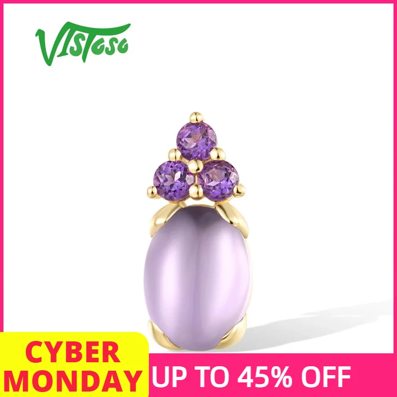 

Подвеска VISTOSO из чистого желтого золота 14 карат 585, для женщин, натуральный аметист, простой овальный подарок для свадебной вечеринки, комплект ювелирных украшений ручной работы