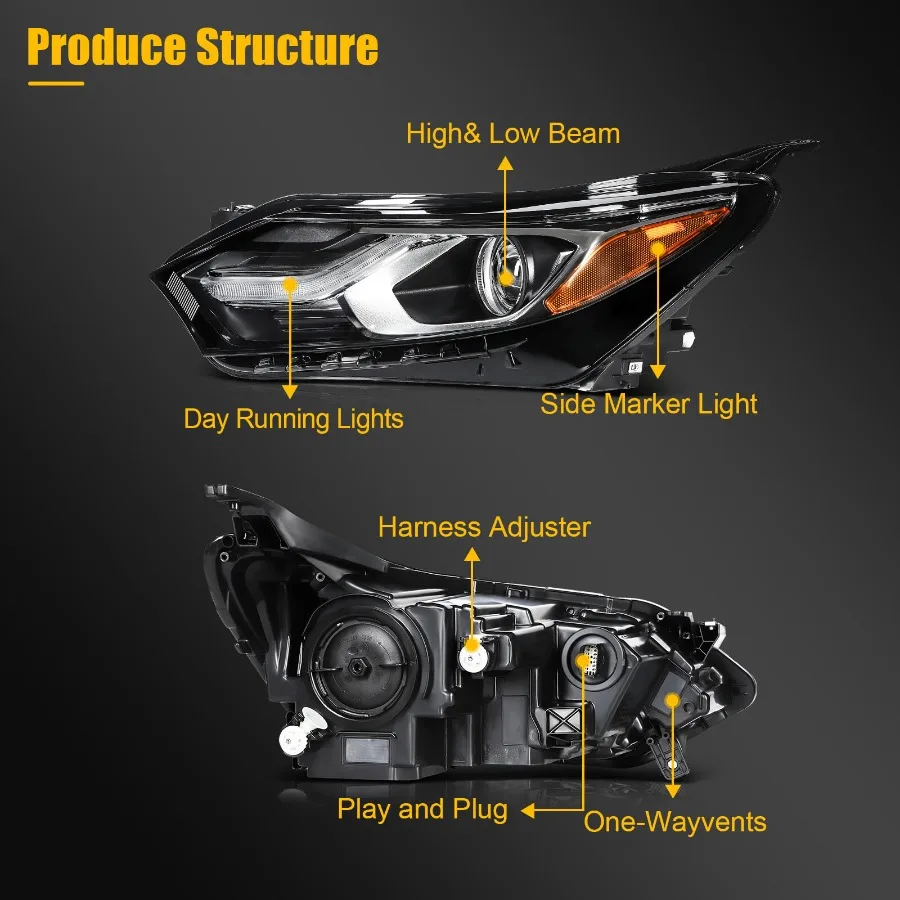 Scheinwerferbaugruppe mit LED-Tagfahrlichtprojektor für Chevy EquBlack-Gehäuse 2018–2020