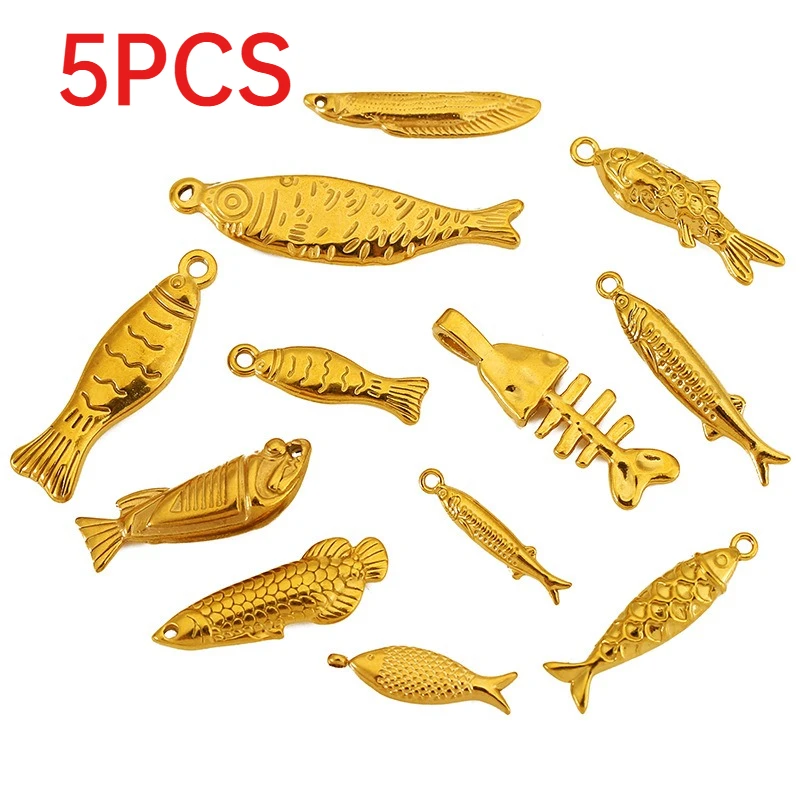 

5Pcs Stainless Steel Solid Fish Charms 3D Ocean Series Pendants For DIY Necklace Earrings Making