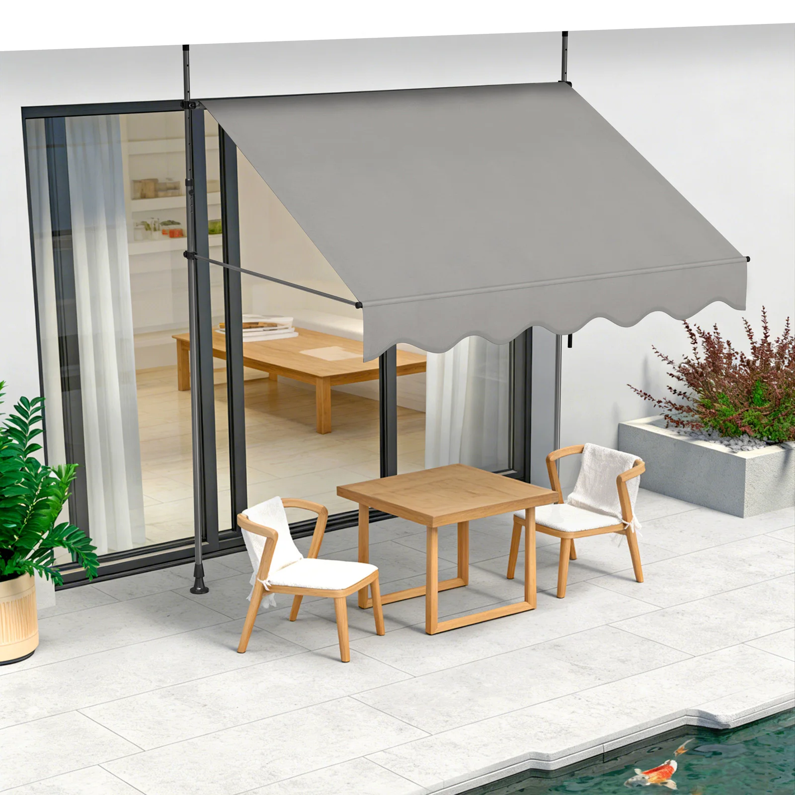 Toldo retráctil manual con manivela, apto para balcones |   Toldo para terraza sin perforaciones |   Toldo retráctil para balcón