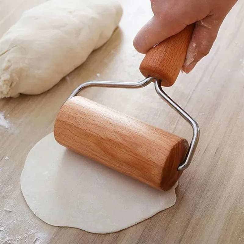 Rolling Pin Wooden Baking Utensil Single Wheel Double Handle Rolling Pin Hand Solid Wood Rolling Pin Roller Noodle Rolling Stick