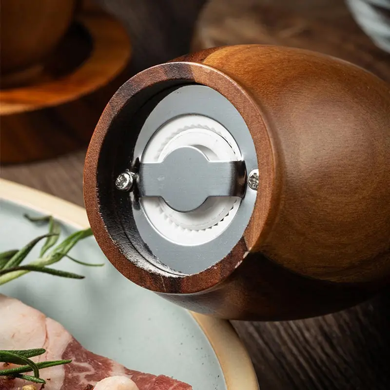 Manual Pepper Grinder,Hand-Cranked Grinder,Acacia Wood Body,Metal Handle,Ceramic Blades,Retro Salt Mill,Kitchen Spice Crusher