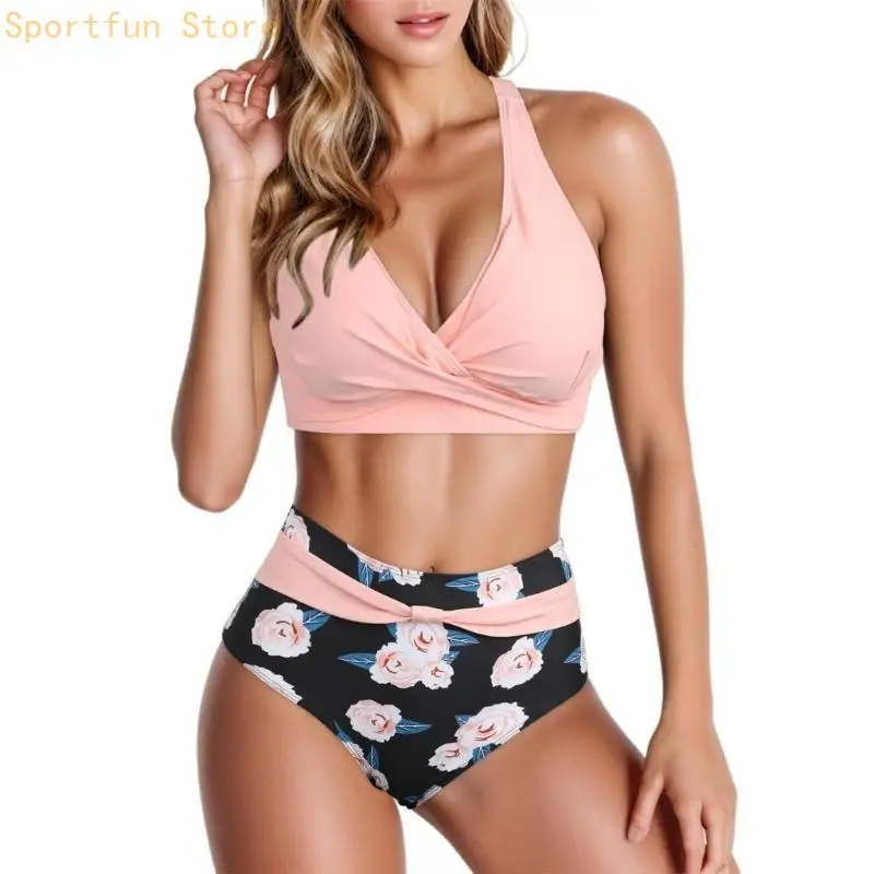 Women Back Swimwear High Waist Swimsuit Tummy Controlled Bathing Suit X7JD