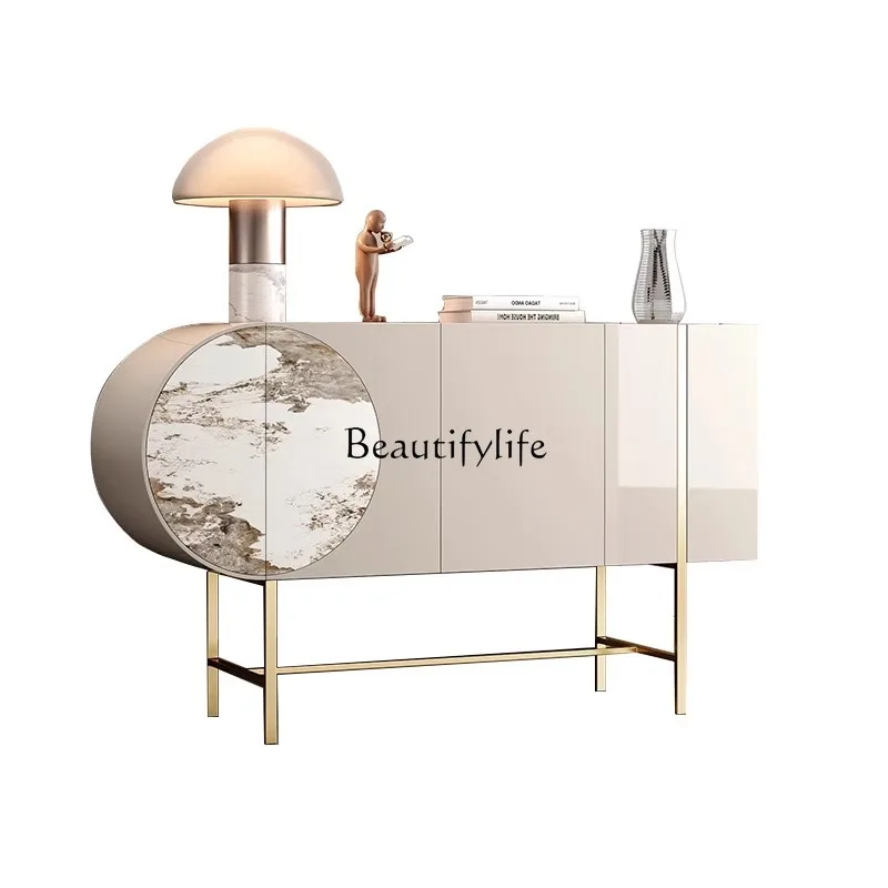 

Italian minimalist rock slab entrance cabinet Modern minimalist decoration light luxury locker