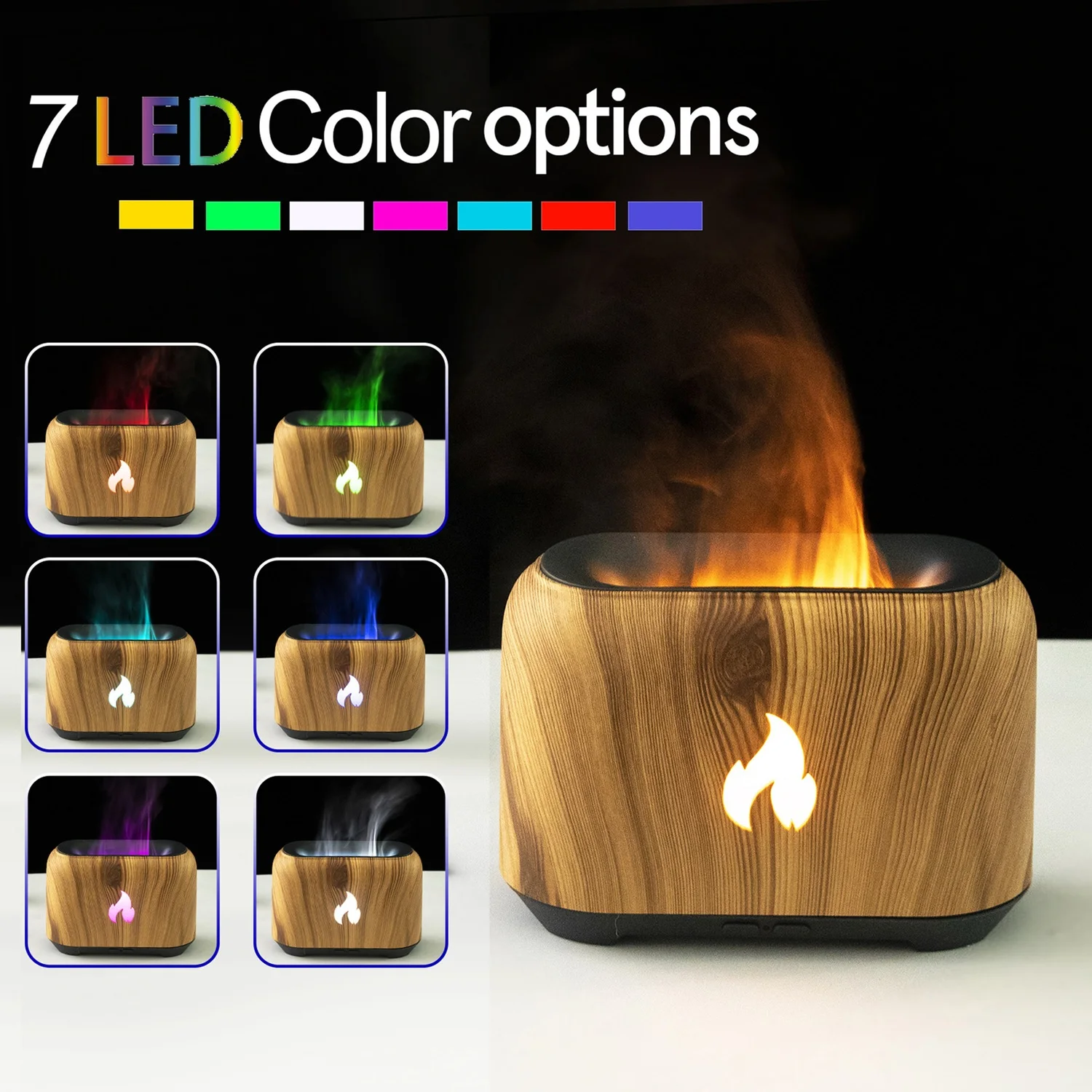 Mini 5V USB Flame Humidifier Air Diffuser 150ml Electric Aroma Essential Oil Diffuser with 7 Colors Light for Home Office