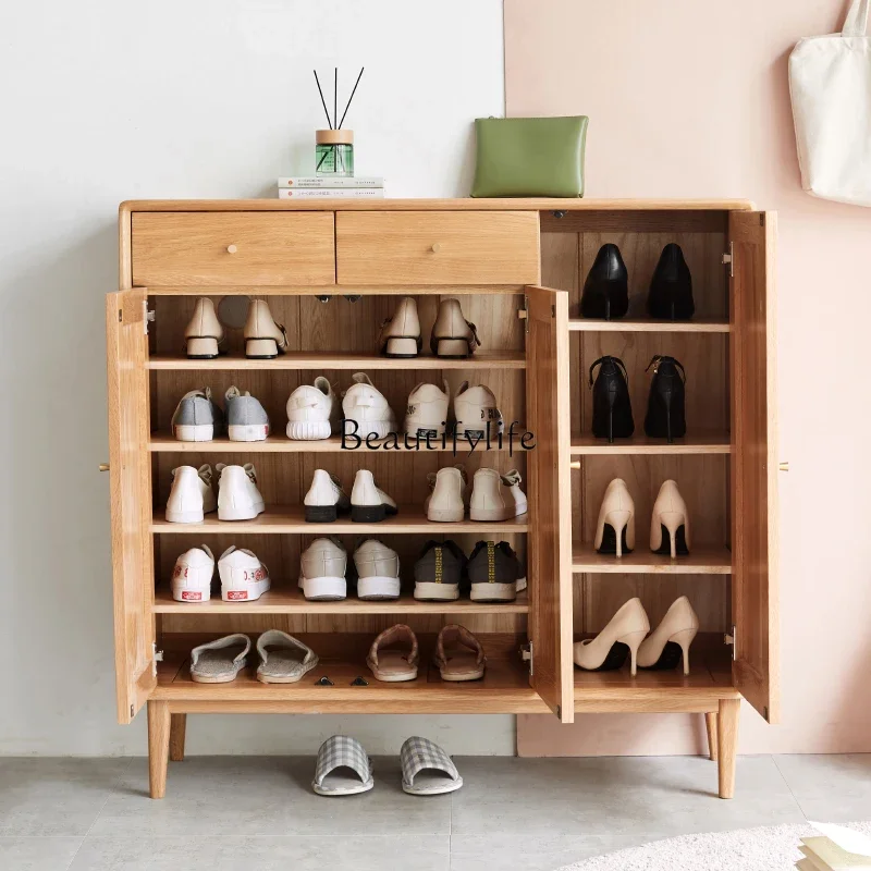 

02 Solid wood shoe cabinet small apartment living room entrance entrance cabinet household