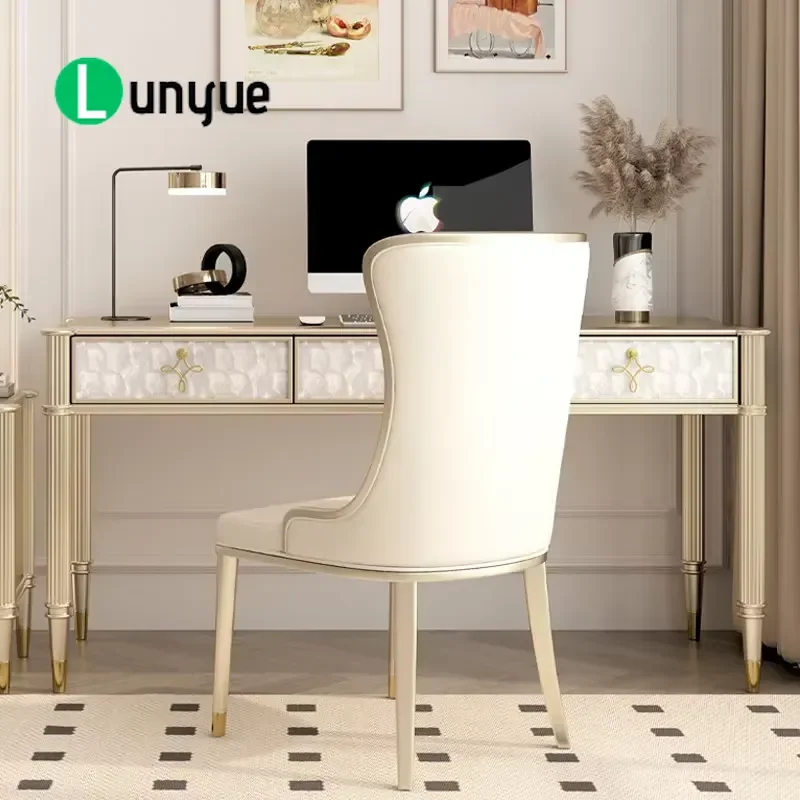 Solid Wood Computer Desk Multi-functional Home Bedroom Study Table Light Luxury Shell Design Sturdy Desktop for Office Work