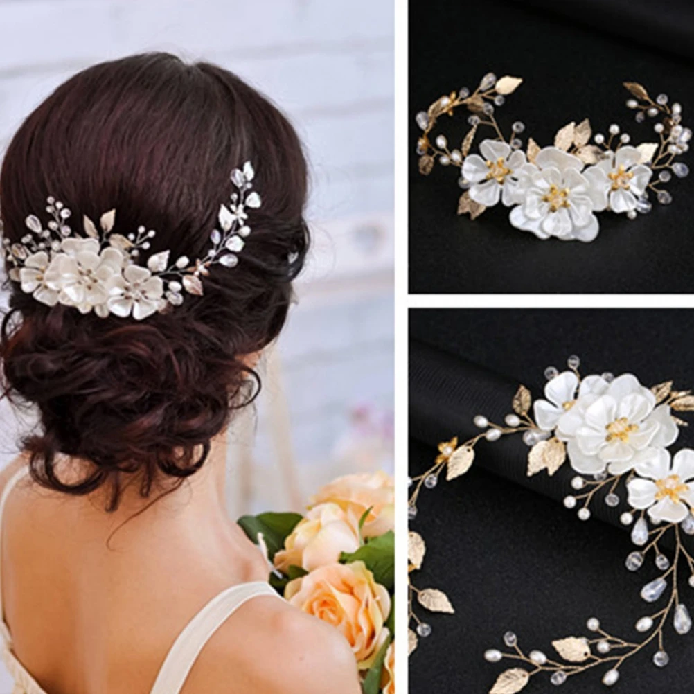 

Pearl Headdress Hairband Bands Bridal Wedding Headband Headwear Bride Leaf Headpiece for Women Miss Decoration