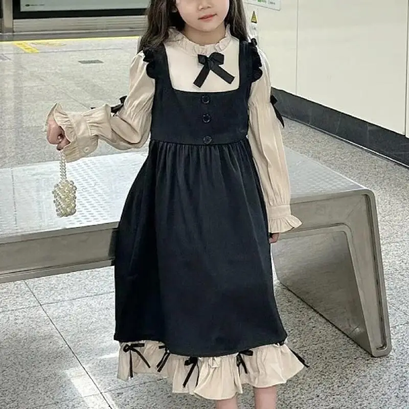 

Kawaii модная футболка для девочек, длинное стильное платье, студенческое весенне-осеннее повседневное платье принцессы с длинными рукавами, детская одежда