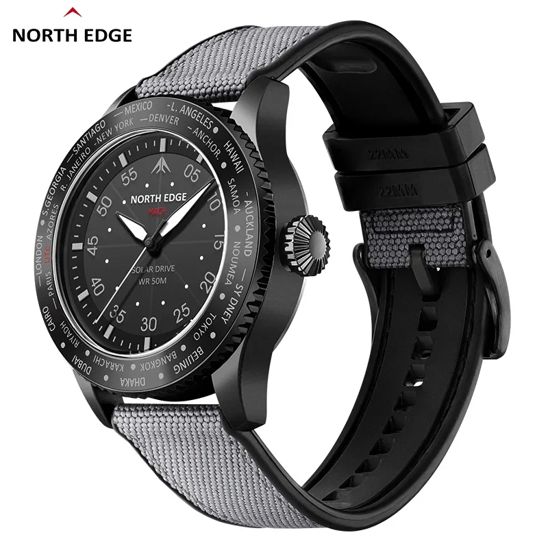 2025 NORTH EDGE MACH Solar Power Quartz Watch Men Waterproof 50M Men's Pilot Sports Wristwatches Luminous Enviormentally Clock