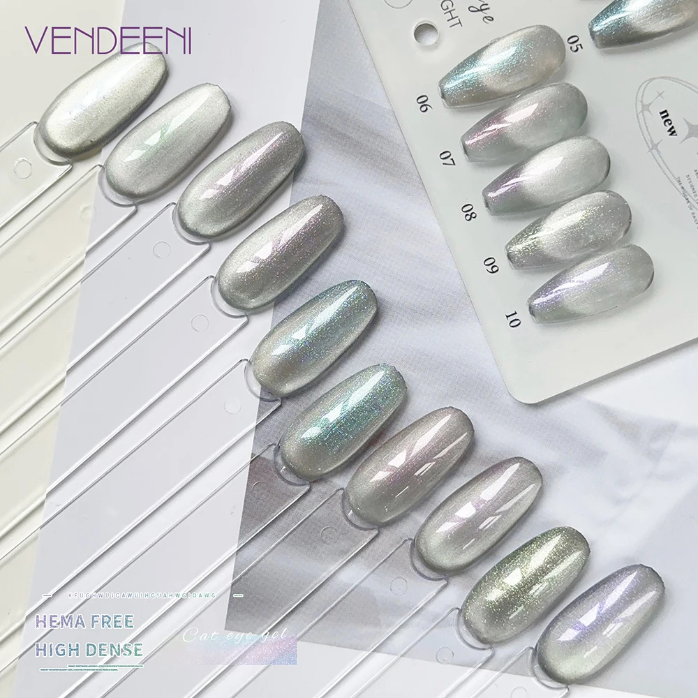 Vendeeni 10 Farben/Set Glänzender Polaris Katzenaugen-Gel-Nagellack TPO HEMA FREI Silber Magnetischer UV-Soak-Off-Gel-Lack mit Display – Detail 6