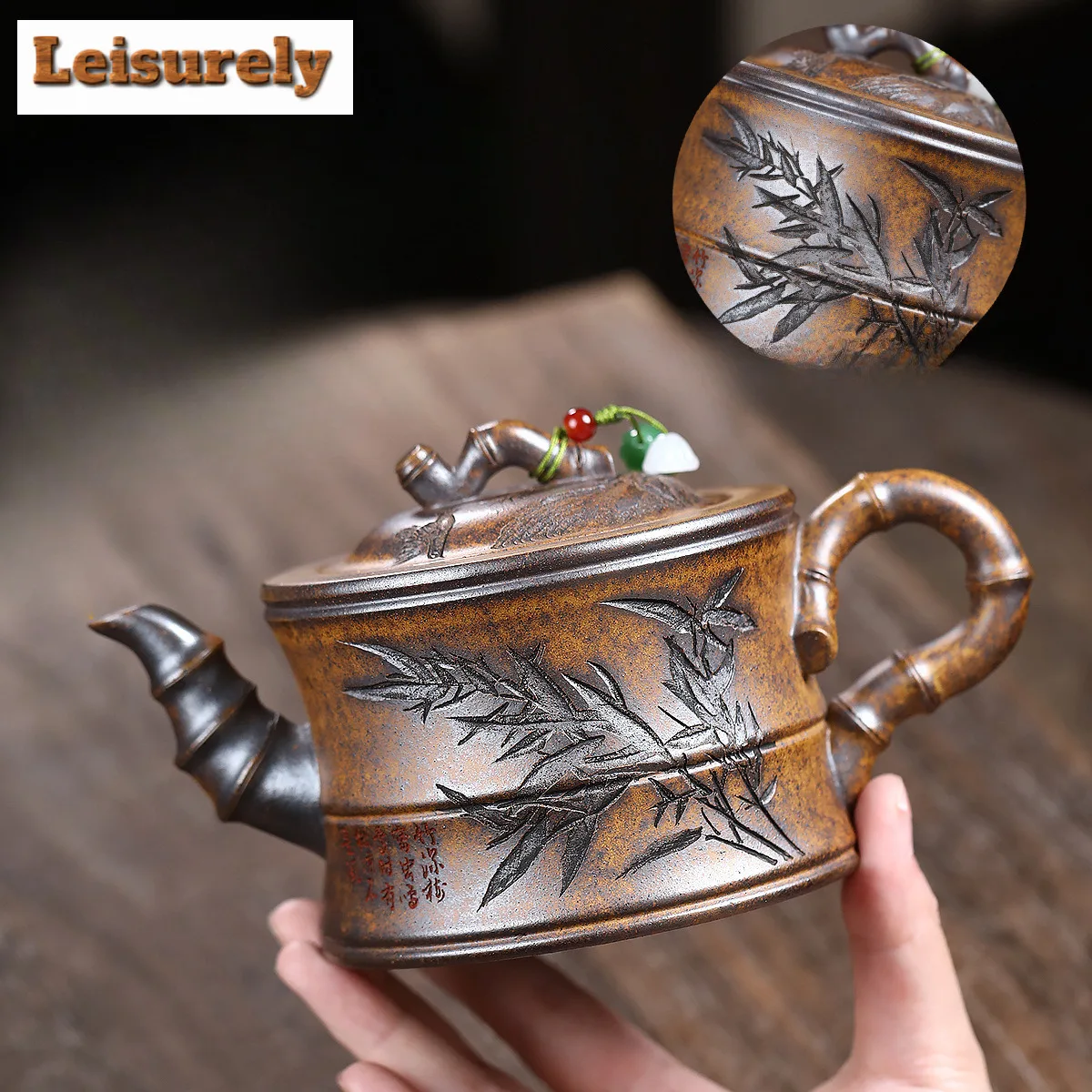 430ml Handmade Yixing Purple Clay Teapots Handmade Bamboo Pot Raw Ore Wood-fired Porcelain Mud Kettle With Filter Zisha Tea Set