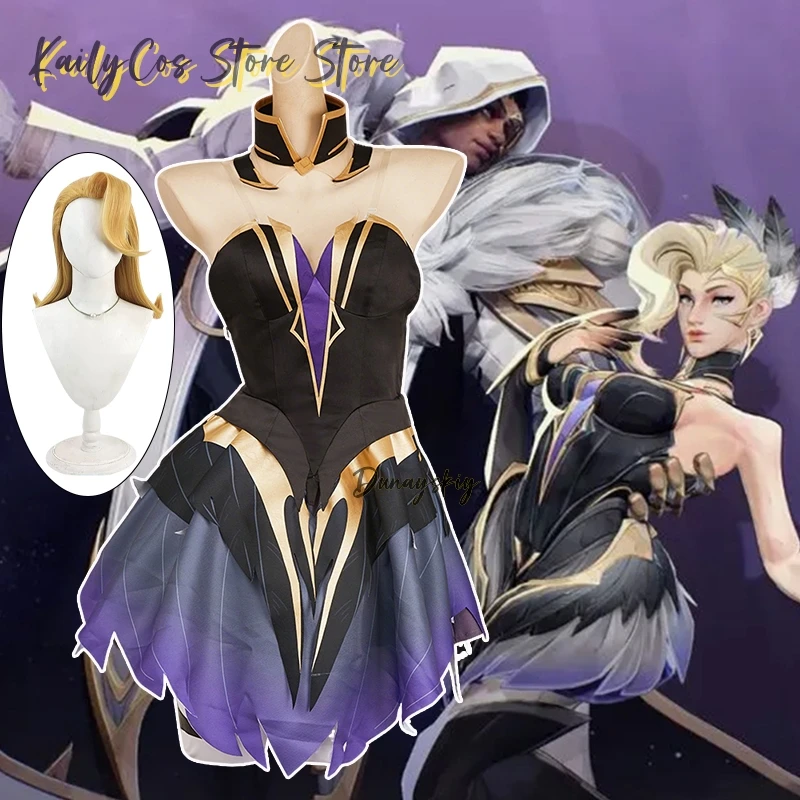 

Game Rivals Role Dagger Cosplay Dress Costume Purple Princess Lolita Women's Dresses Dagger Role-playing Girl платье Wig Suits