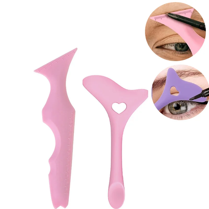 2Pcs Set Multifunctional Eye Makeup Tool Silicone Beauty Ruler Eyeshadow Highlight Lipstick Eyeliner Aid Tool Set