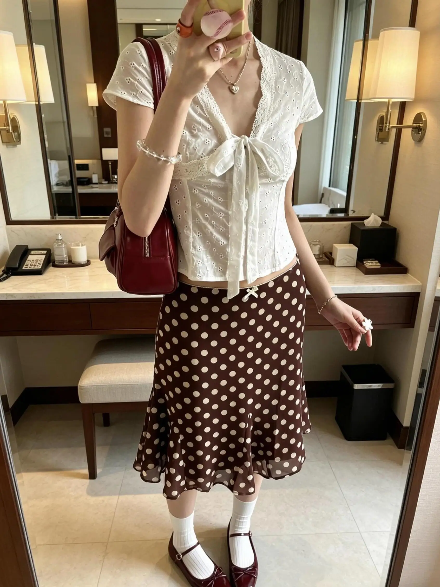Low Waist Polka Dot Lace  Knot Fish Tail  Skirt Women's Summer New Style Pure Desire City Commute Casual Skirt