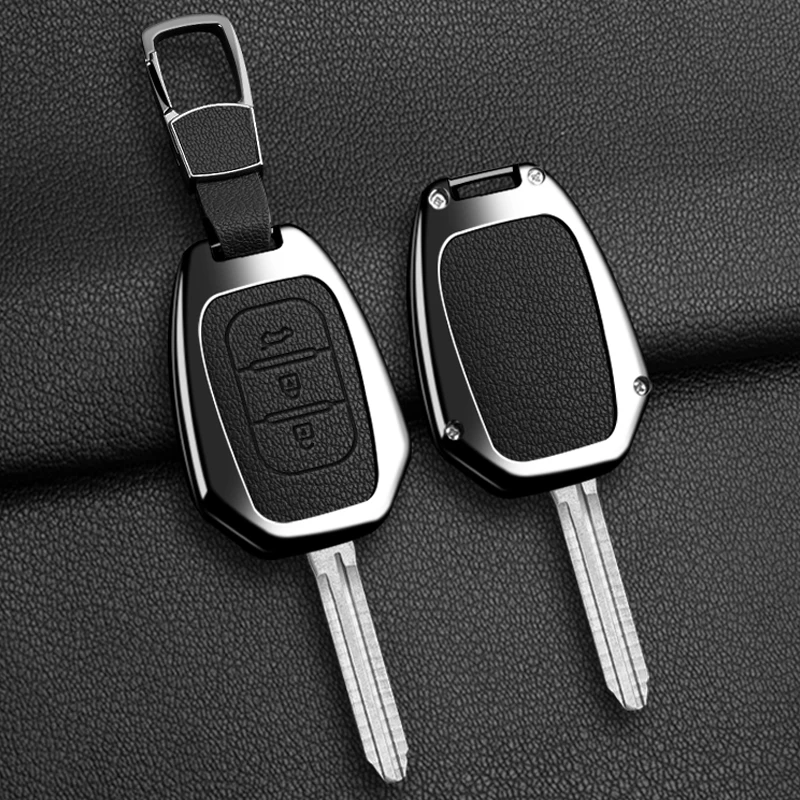 Car Remote Key Case Cover for Renault Kwid Traffic Symbol for Dacia Sandero Logan Duster 2016-2018 Zinc Alloy Leather Keychain
