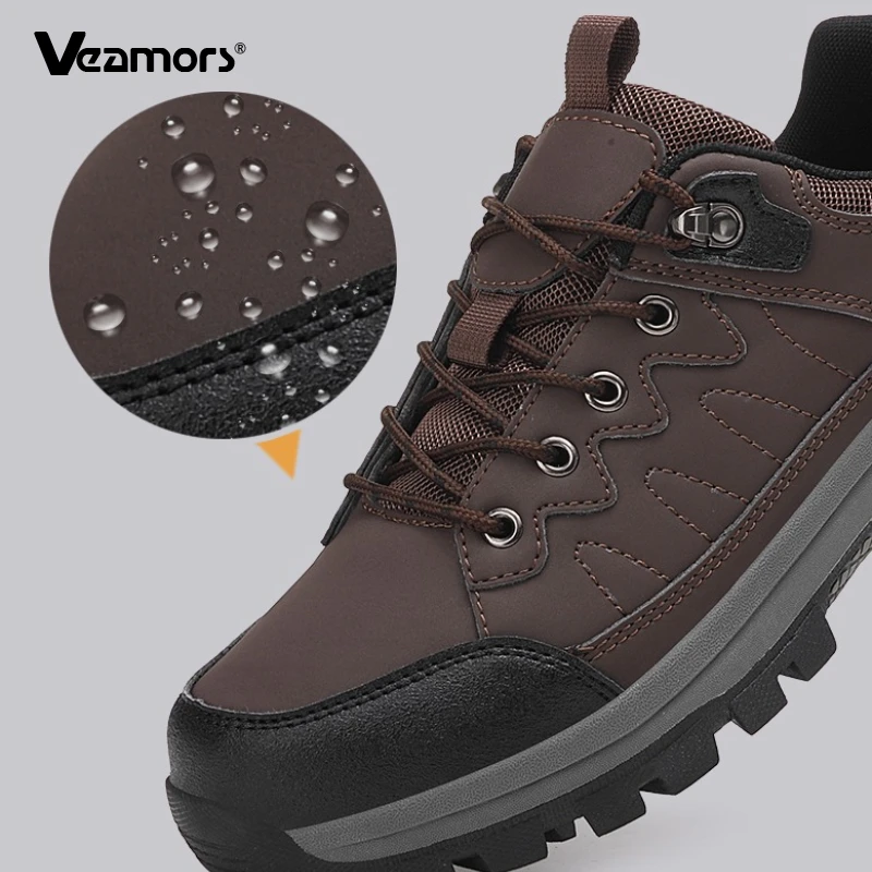 Waterproof Men's Hiking Shoes PU Leather Casual Sports Shoes Male Non-slip Outdoor Sneakers for Camping Trekking Big Size 39-47