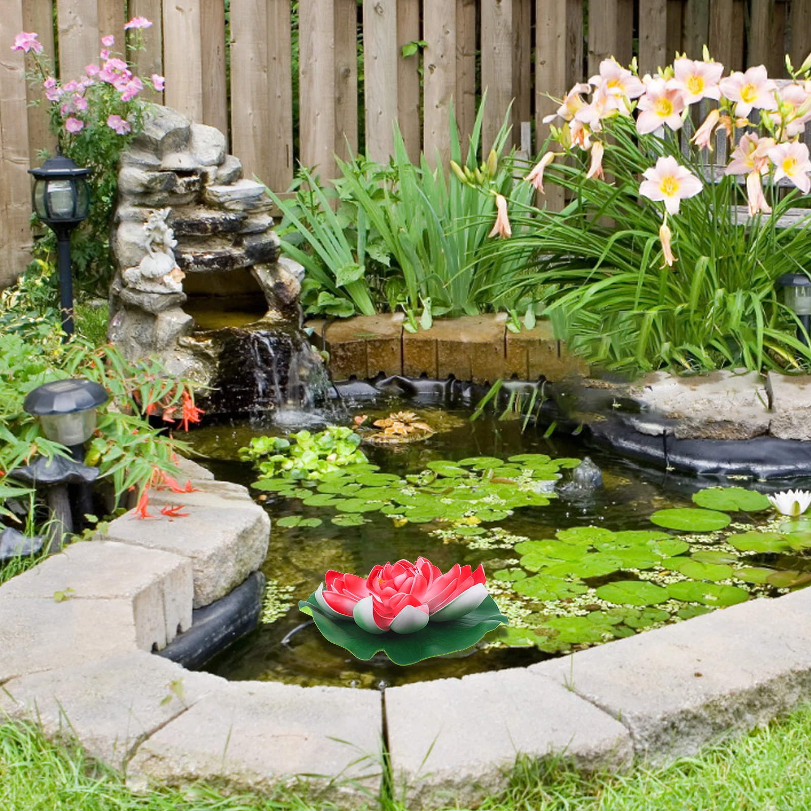 

1Pcs 28cm Artificial Floating Water Lily Red Pond Decor No Watering Required Home Garden Patio Artificial Water Lily