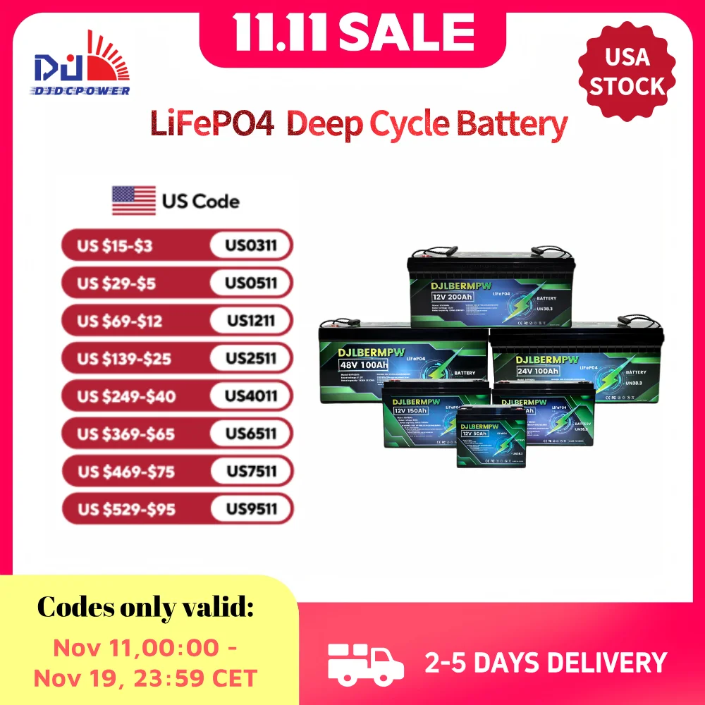 

DJLBERMPW LiFePO4 Battery Solar System Home 12-48V 50-200Ah Lithium Iron Phosphate Batteries for RV Golf Carts Trolling Motor