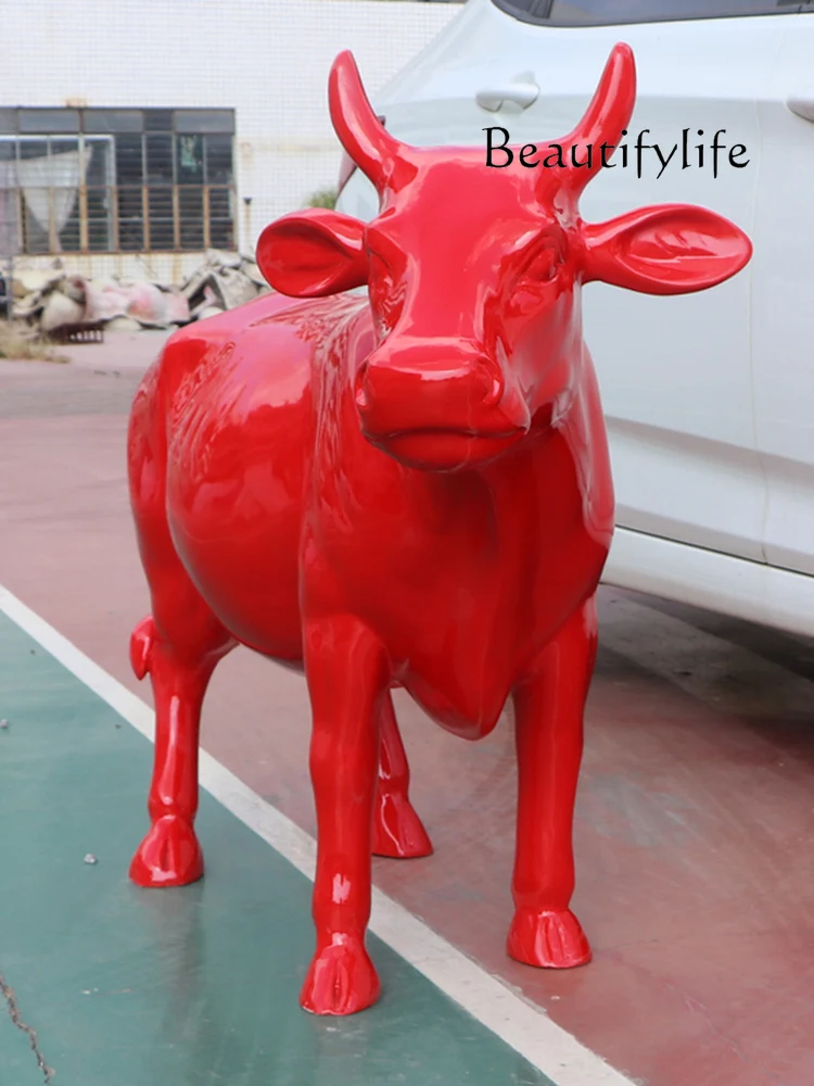 

Simulation cow fiberglass sculpture large shopping mall Meichen decoration sales office garden landscape cartoon floor ornament