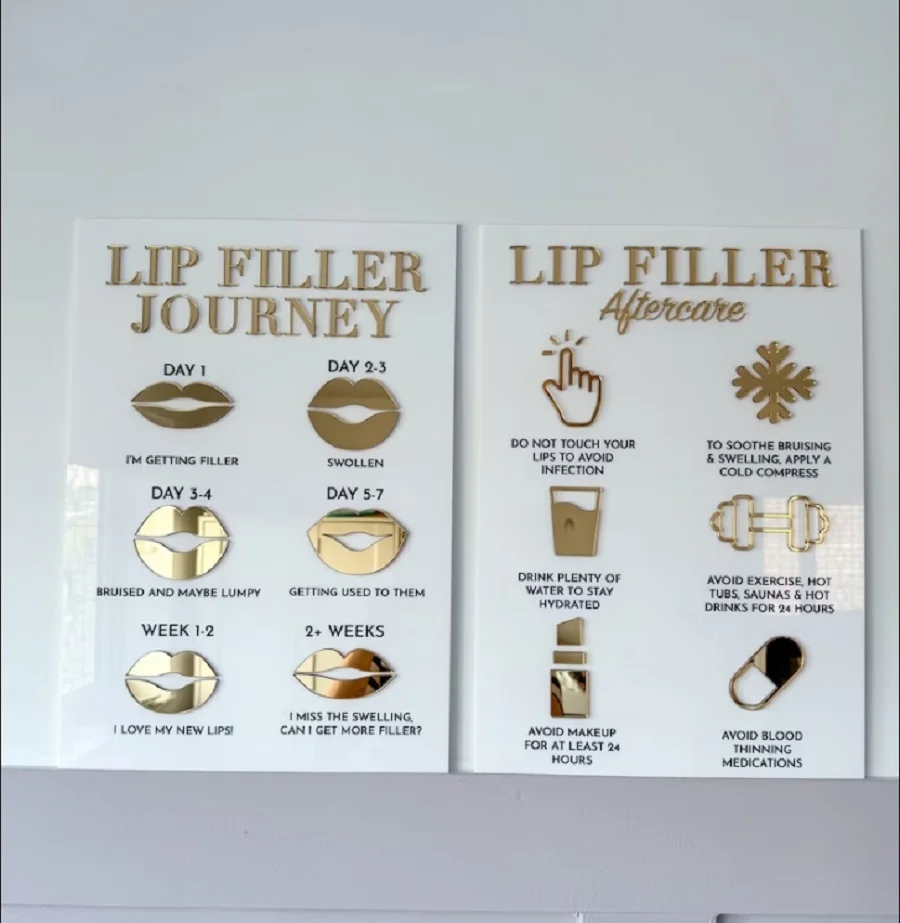 Lip Filler Aftercare Advice and Lip Filler Journey Signs Clinic Sign Salon Sign beauty decor Sign