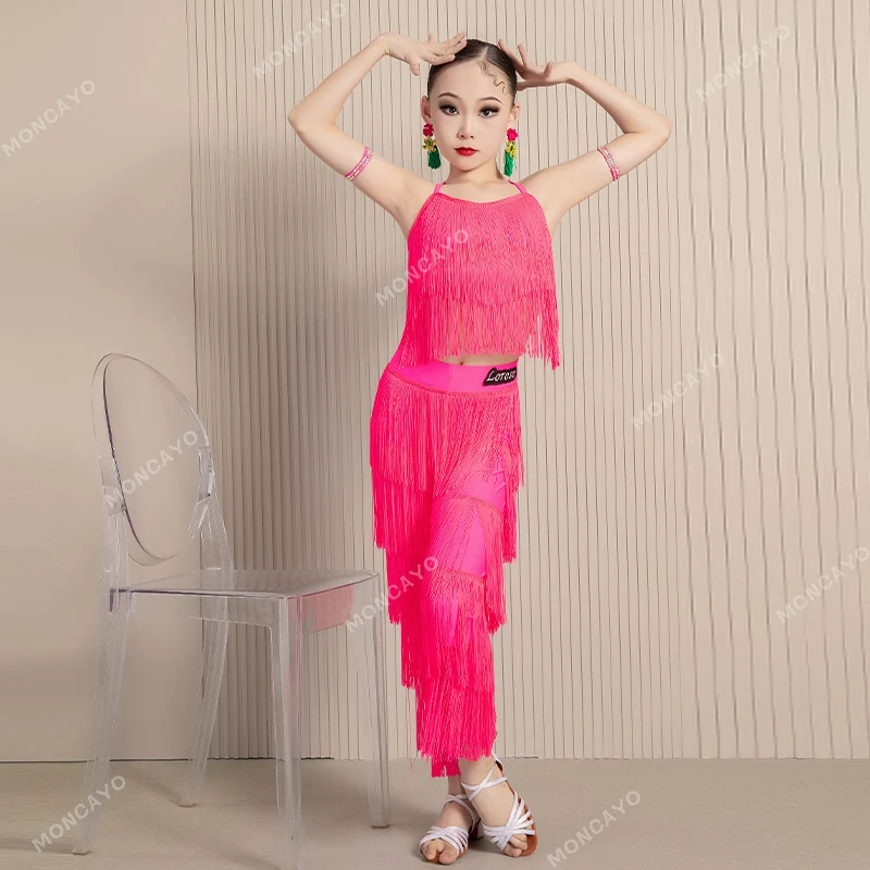 Samba Salsa Rumba Dance Clothes Child Tassels Ballroom Latin Dance Costume Girls Cha Cha Tango Competition Clothes for Kids
