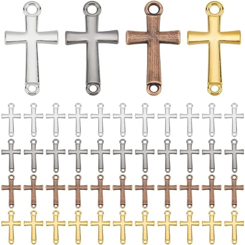 

80pcs 4 Colors Cross Pendant Links Metal Cross Charms Connectors Double Loop Crucifix Charm for Rosary Prayer Easter Jewelry