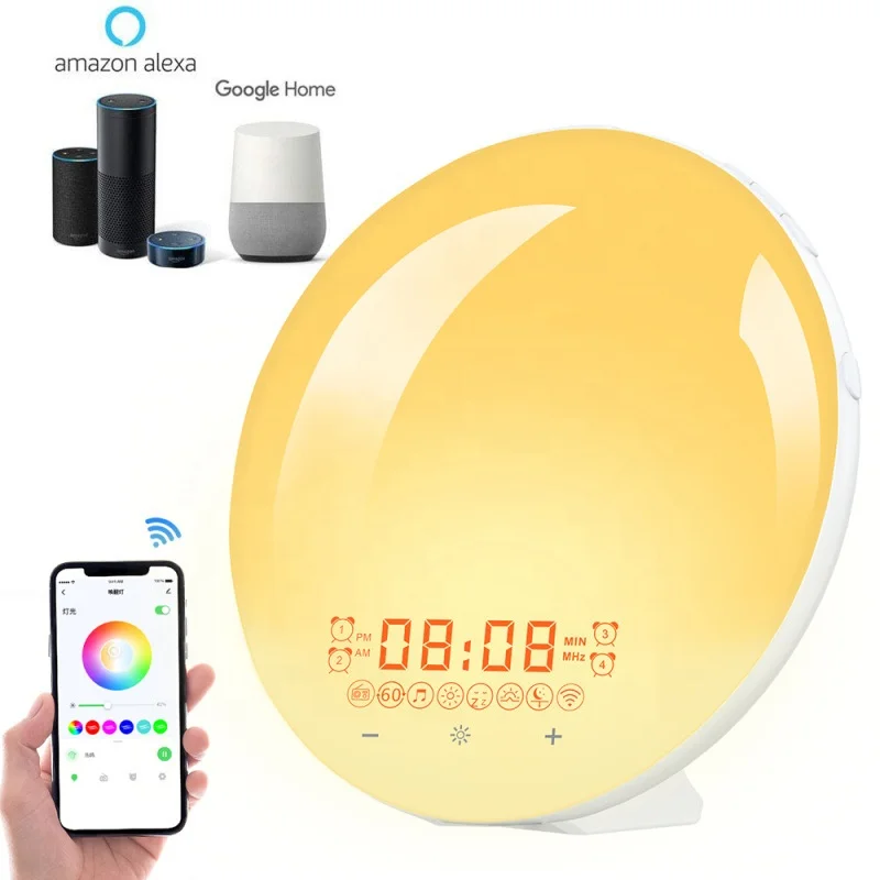 

Ihomemix Smart Modern Digital Led Kids USB Table Lamp Bedside Wake up Light Sunrise Alarm Clock for Bedroom