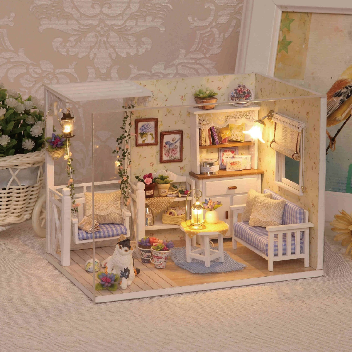 Diy Wooden Casa Roombox Dollhouse With Furniture Light Cover Doll Houses  Handmade Assembly Miniature Cafe  Toys Birthday Gifts