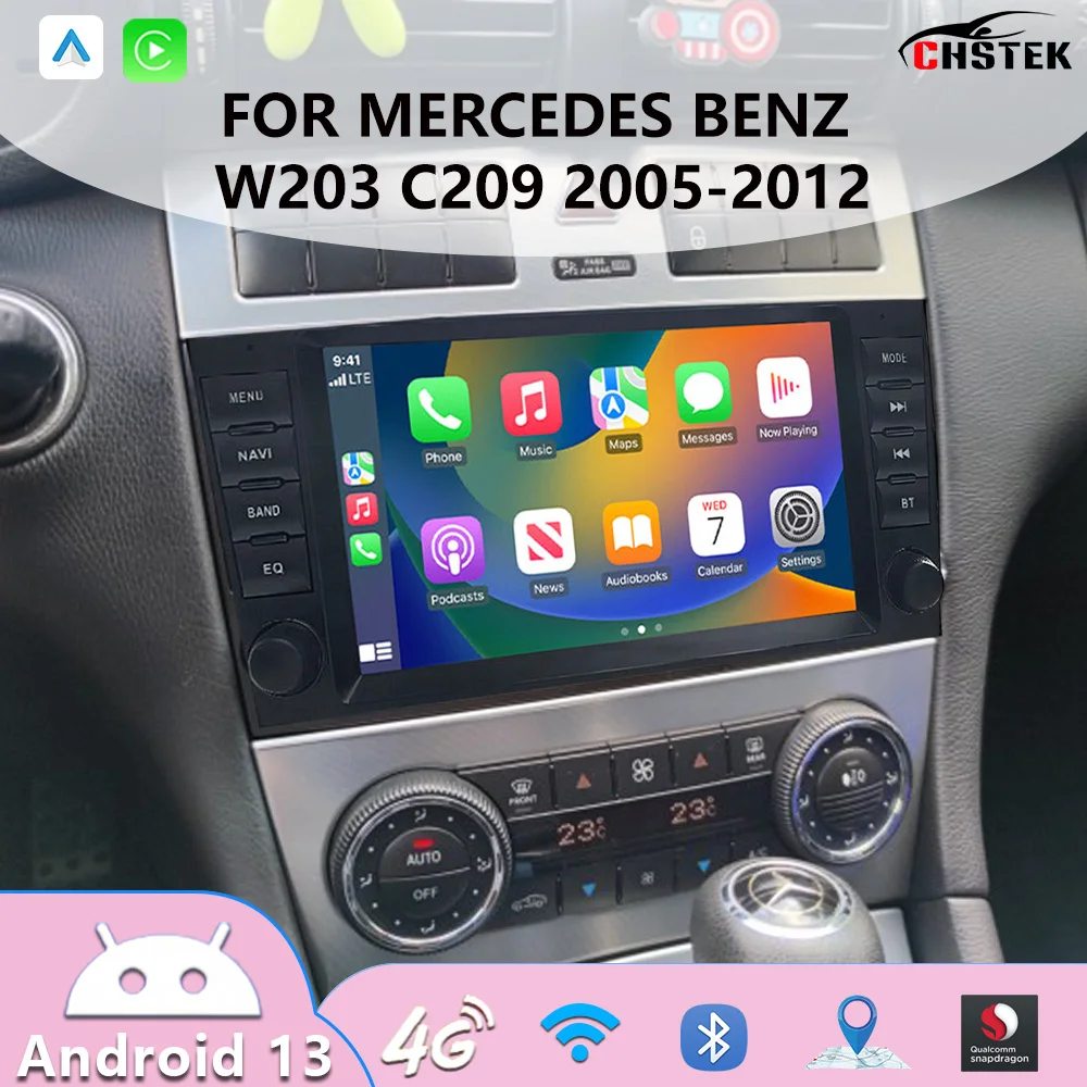 

CHSTEK Car Radio With Carplay For Mercedes Benz C Class W203 2005-2012 Android 13 Bluetooth GPS WIFI 4G Multimedia Stereo 8 inch