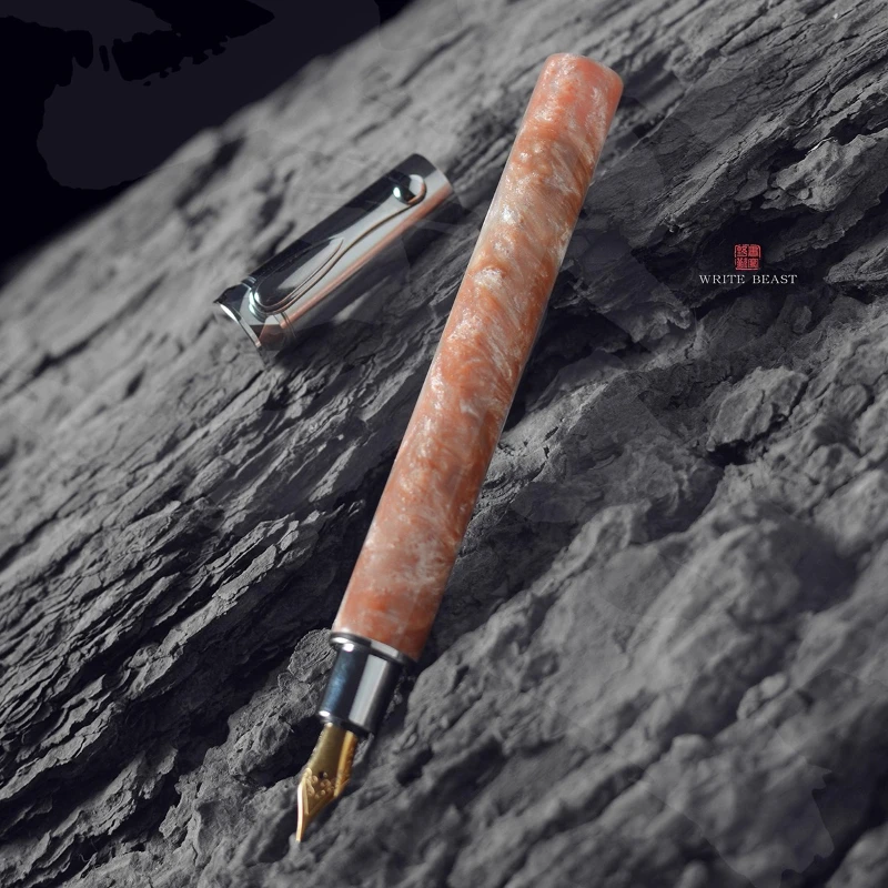 

WRITE BEAST Wooden US Imported Resin Fountain Pen Sky Blue Sapphire Grain F 0.5MM Knight Magnetic Handmade Calligraphy Pen Gift