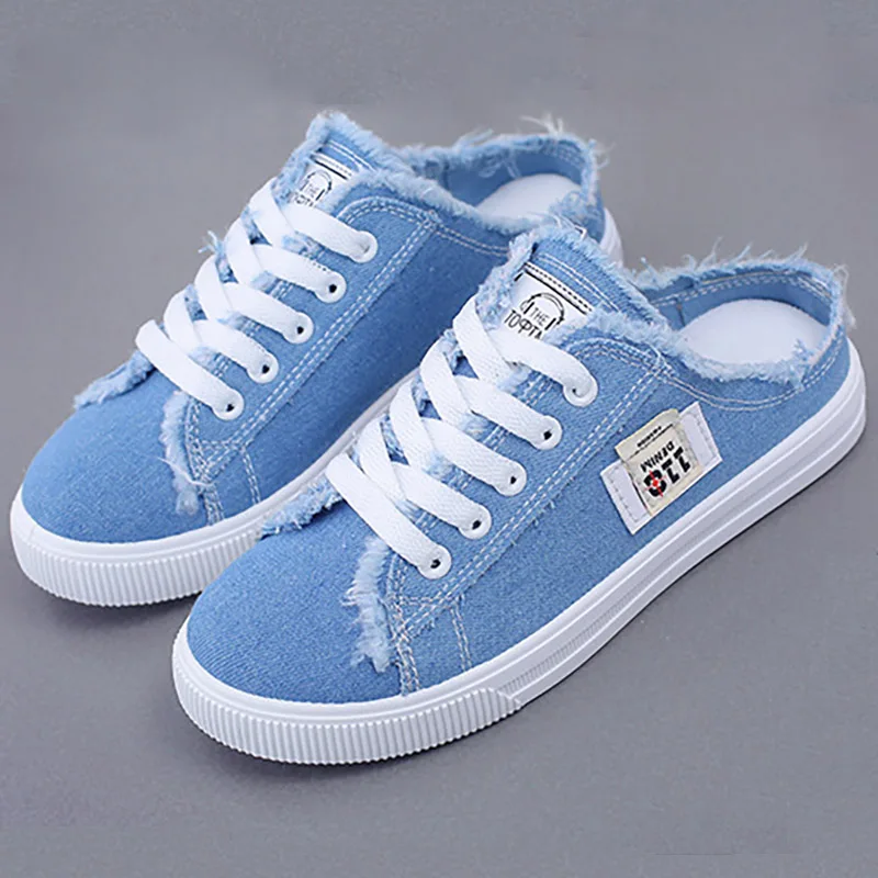 Canvas Denim Sneakers for Women White Flats Slip-On Casual Loafers Ladies Shoes Punk Spring, Summer New Large size 35-43 2024