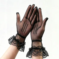 Thin Mesh Lace Full Finger Gloves for Brides' Wedding Etiquette, High Elasticity Bow, Bright Diamond Flower Wedding Hollow Glove 5