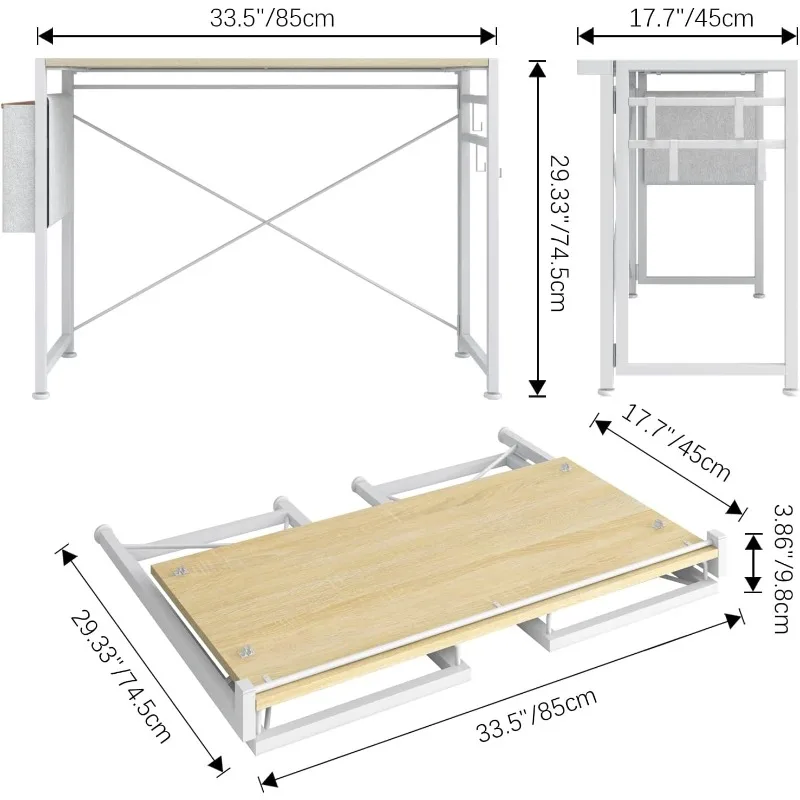 4NM 33.5" Small Folding Desk with Storage Bag, Computer PC Desk Home Office Desk Study Writing Table for Small Space Offices