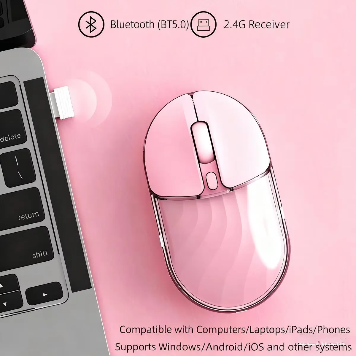 Mini mouse wireless dual mode Connettività Bluetooth 2.4G Batteria a lunga durata Mouse da ufficio ergonomico muto ricaricabile da 1600 DPI