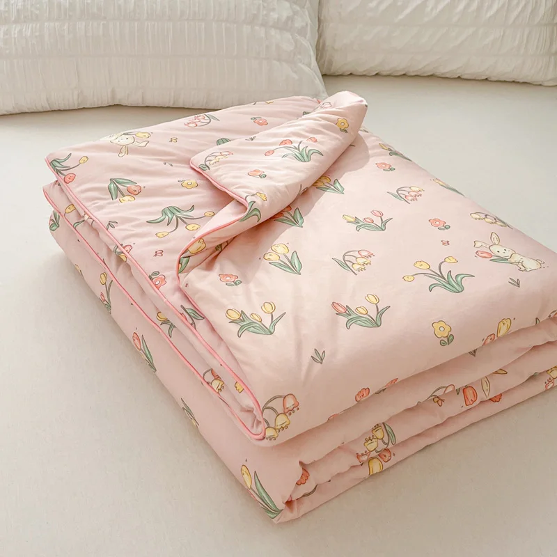 Cute Floral Summer Quilt Cartoon Rabbit Double Side aria condizionata Cool Comforter coperta traspirante Kids Adult Thin Bed Cover