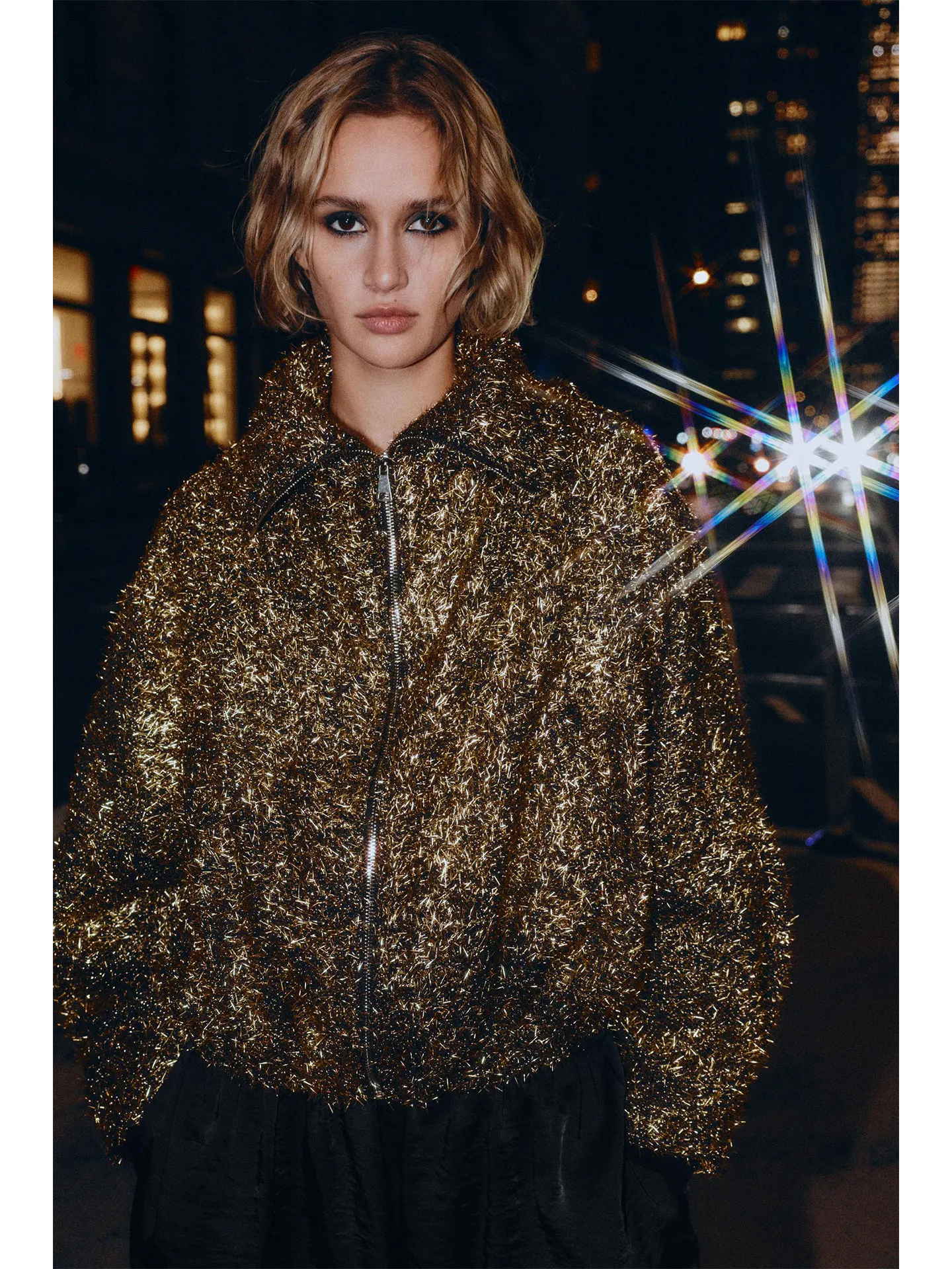 Lente 2026 Unieke Faionable Losse Metalen Kleur Tead Pilot Jaet Dames Casual Sle Lange Sve Ritssluiting Jas