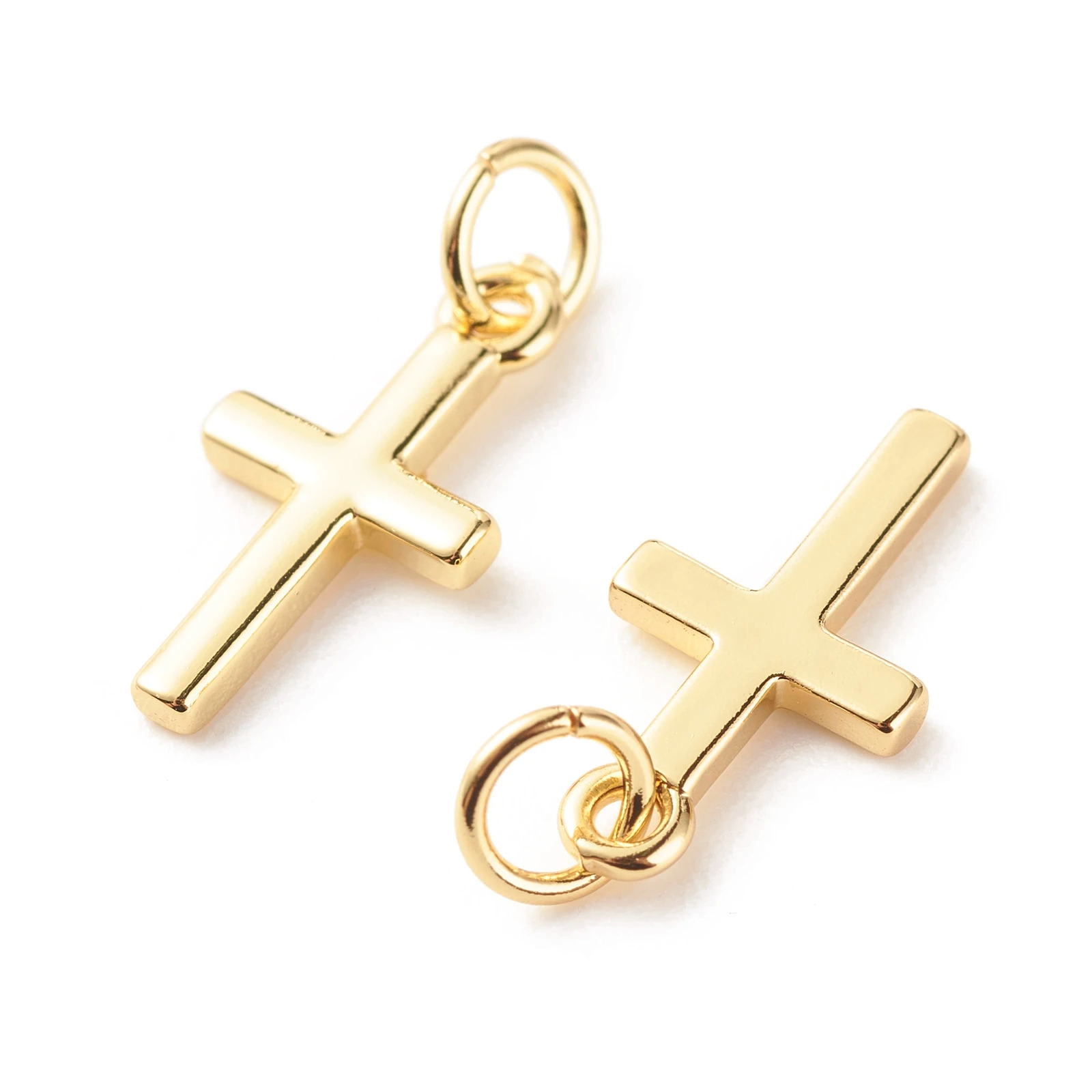 Kissitty 10 Pcs Gold Color Plated Cross Brass Pendants With Jump Ring For Necklace Jewelry Making Findings