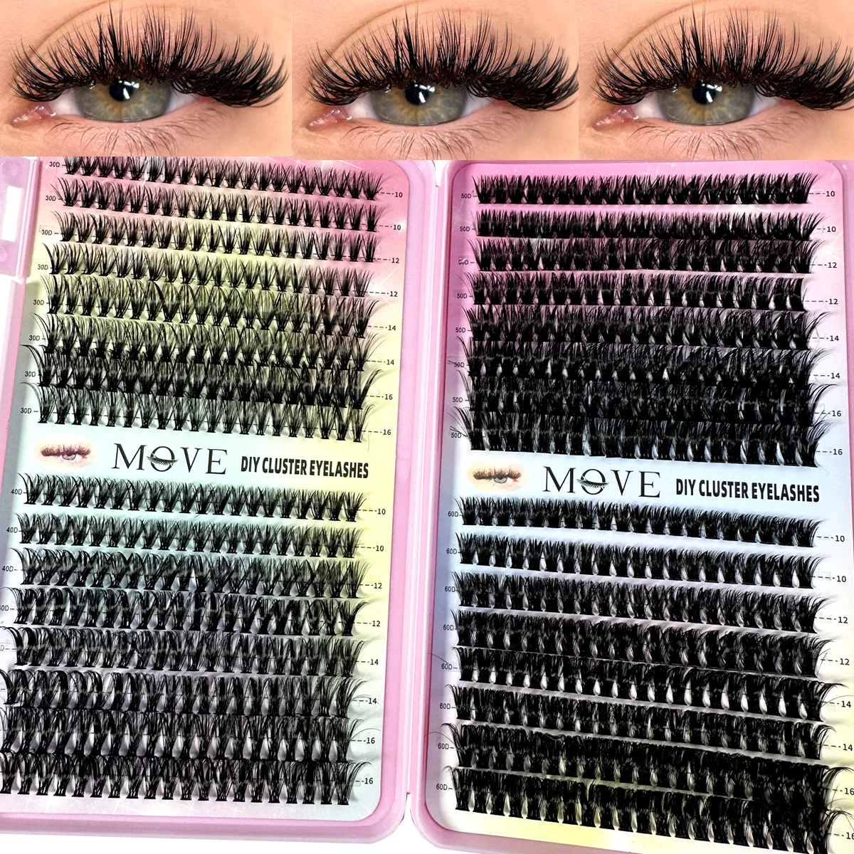 640/280Ps DIY Fluffy Lash Clusters 30D-80D Thick Eyelash Clusters D Curl Wispy Individual Lashes Mix Cluster Eyelash Extensions