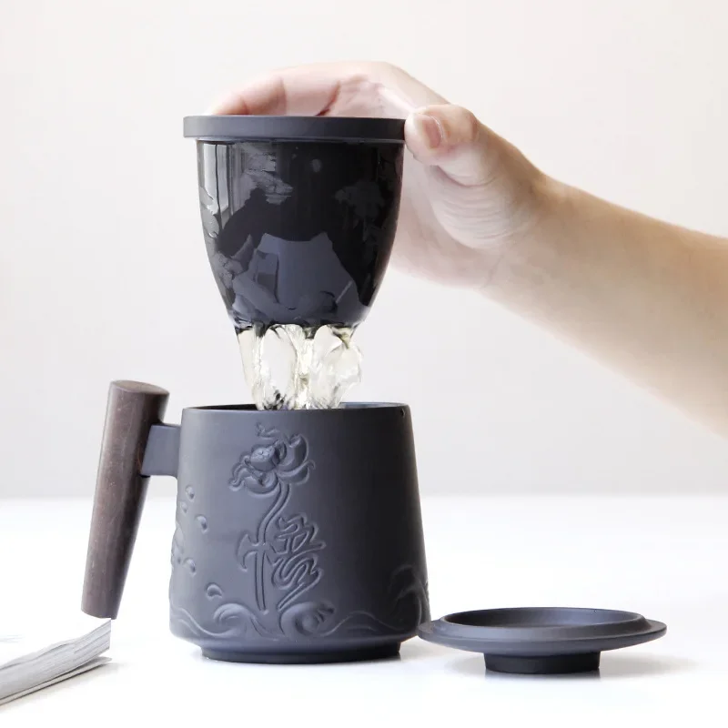 Zisha cup with lid filter water  tea separation office cup household mug lettering tea cup