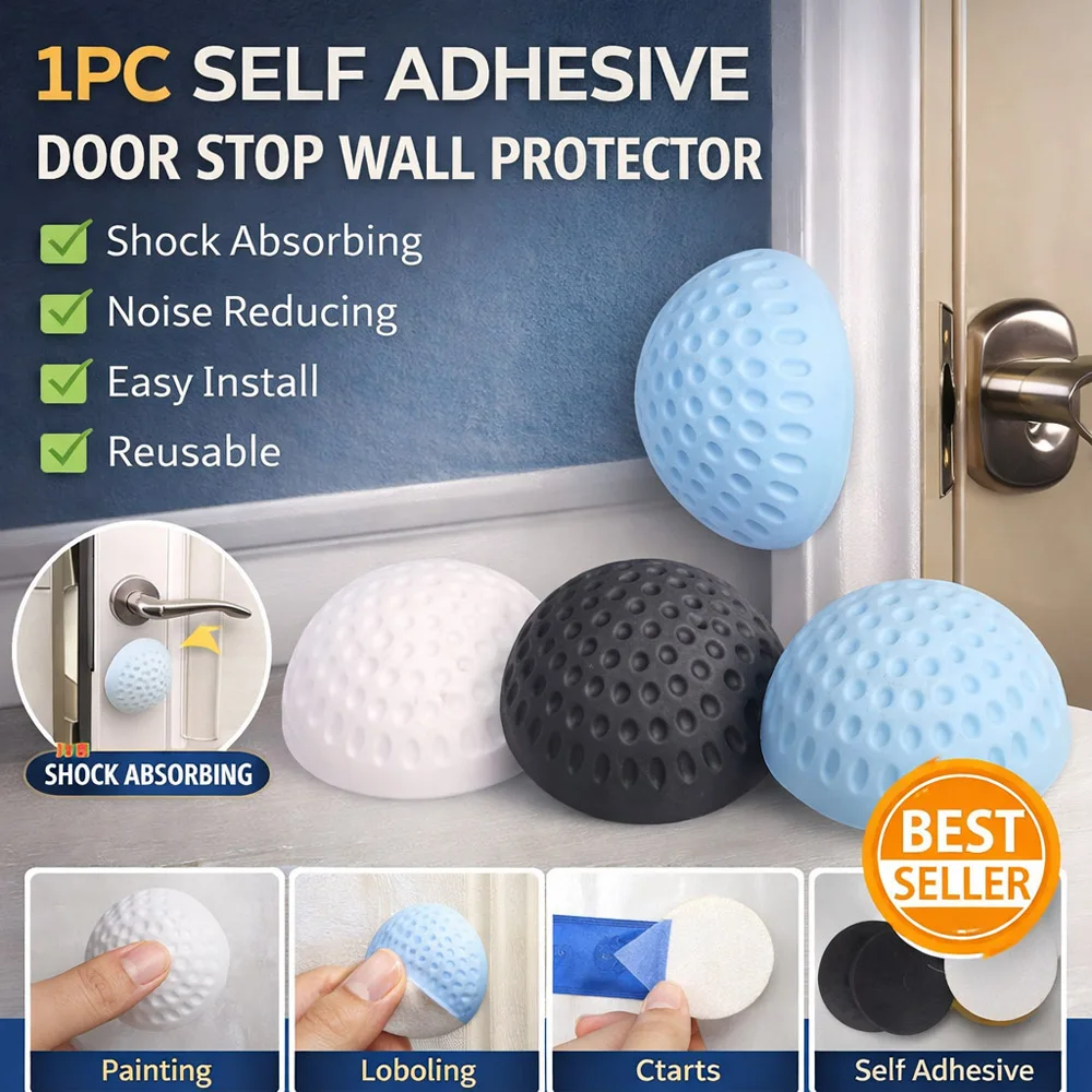 1Pc Self Adhesive Door Stop Wall Protector Shock Absorbing Noise Reducing Bumper Easy Install Reusable for Home Office Door Hand