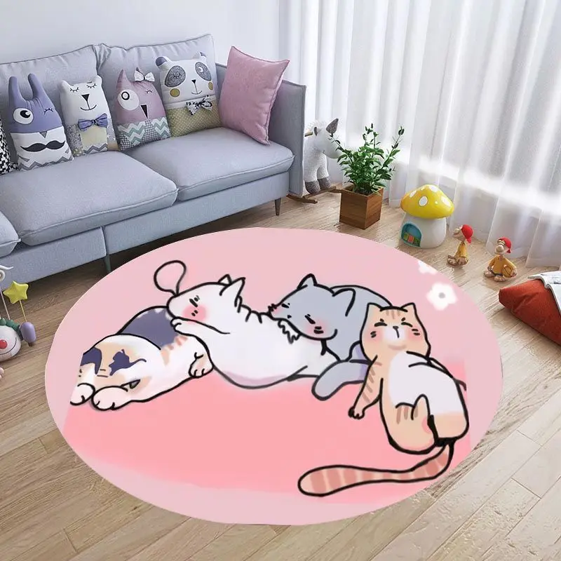 Cartoon Animals Pattern Round Carpet Bear Penguin Lion Print Floor Mat Cute Kids Room Decor Non-Slip Rug for Playroom Bedroom